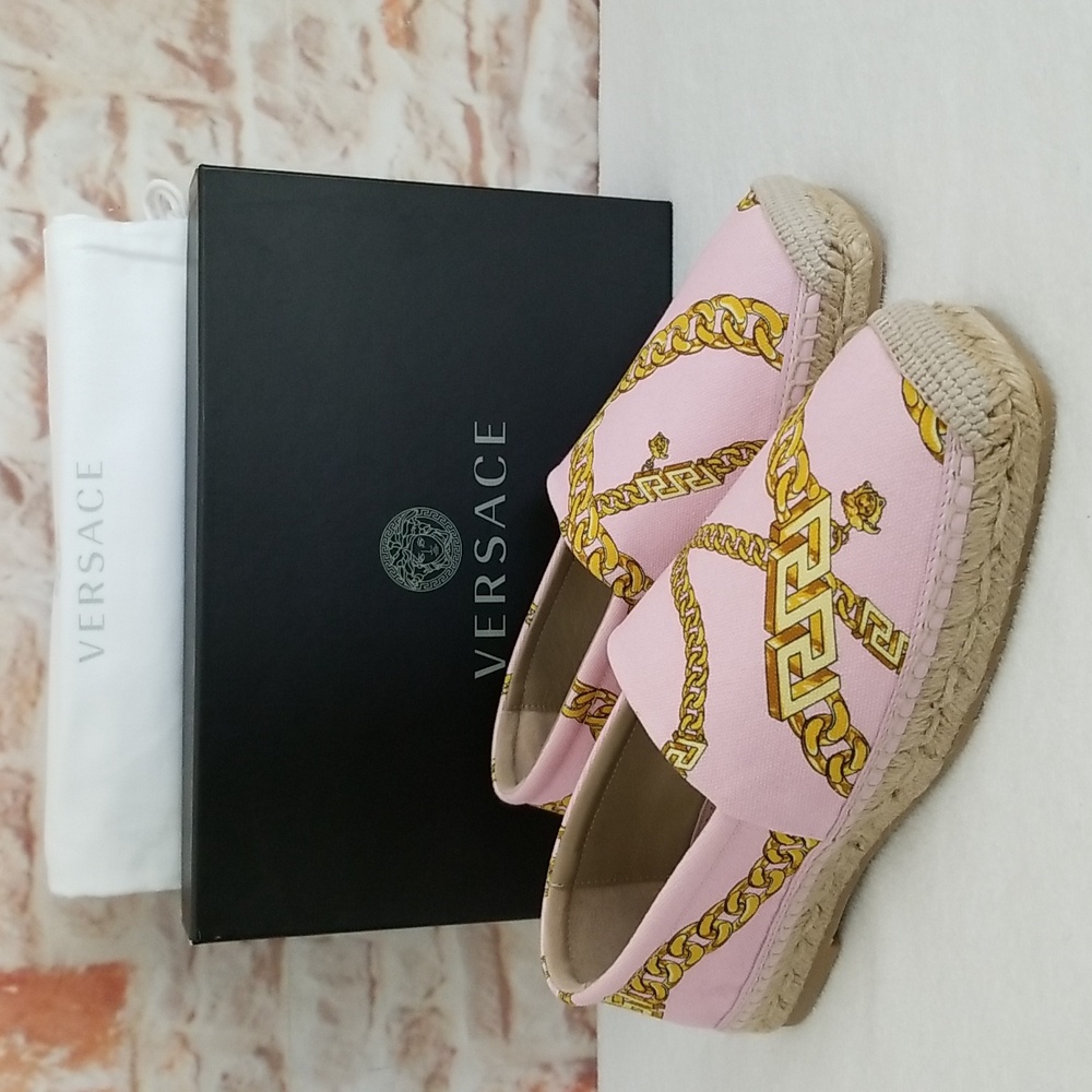 New Versace Chain-Print Cotton Espadrille Loafers